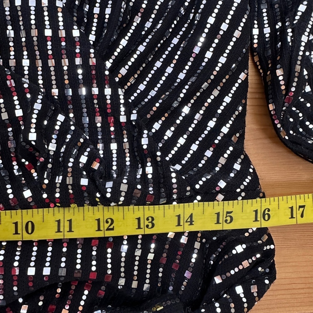 Black & Silver Embellished Faux Wrap Midi Dress Long Sleeve Shimmer Party Dress - Picture 11 of 14